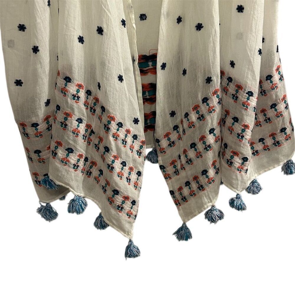 J. Crew Women's Embroidered Tassel Beach Poncho Cover Up Multicolor - Picture 3 of 13